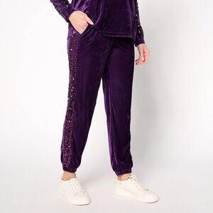 LOGO Lavish by Lori Goldstein Petite Velvet & Sequin Joggers - Sz PXL a667541